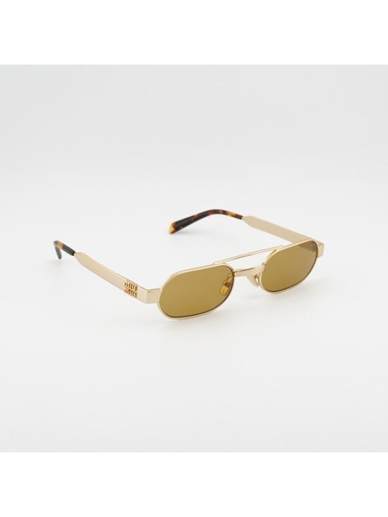 Miu Miu MUB52S 22M10Y Sunglasses Gold Rectangle Frame, Brown Lenses